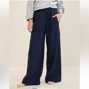 Aerie Striped Navy Pinstripe Wide-Leg Trousers Size Medium Short